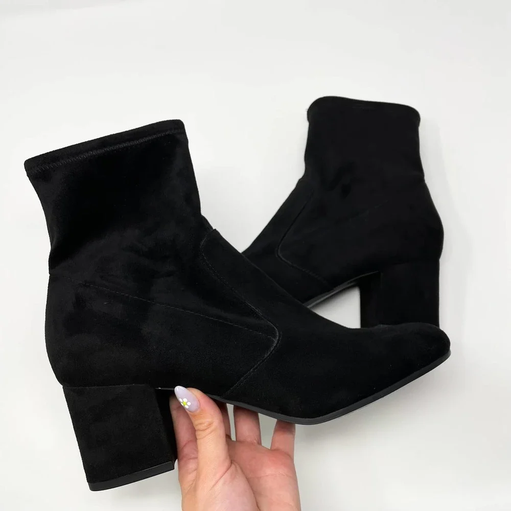 Unisa Black Suede Block Heel Ankle Boots - Picture 8 of 11